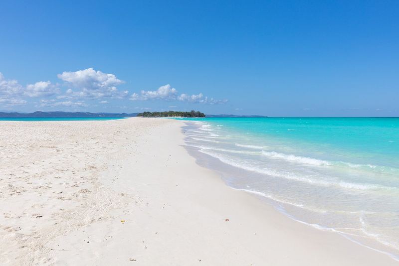 White sand and turquoise water at Nosy Iranja, an island reached by boat from Nosy Be