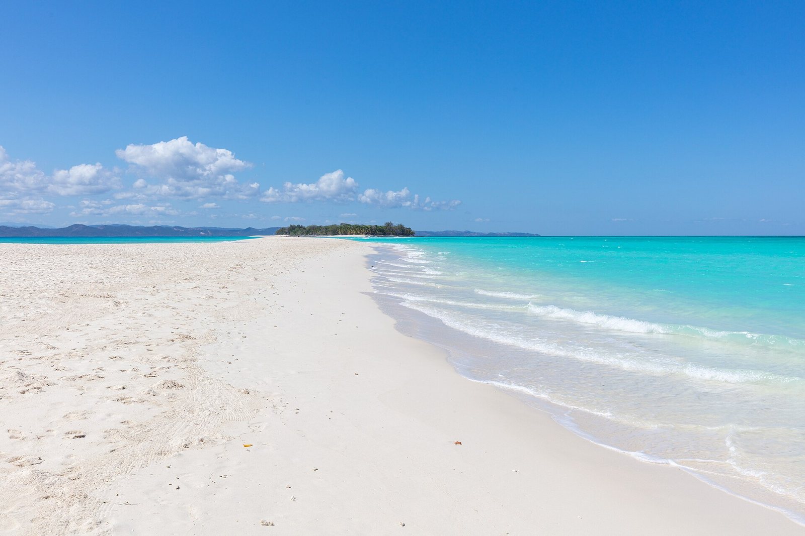 White sand and turquoise water at Nosy Iranja, an island reached by boat from Nosy Be